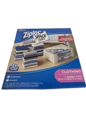 Ziploc Space Bag Waterproof Compression Storage 1 Jumbo Tote 4 lg Flat Bags New